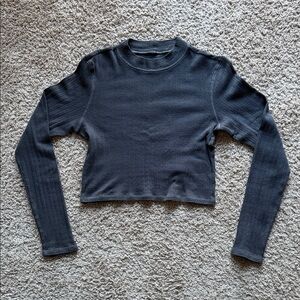 American Eagle Black Cropped Ribbed Long-Sleeve Top